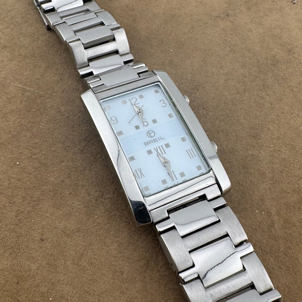 Like New Breil Dual Time Watch Solid Stainless Steel with Curved Mineral Crystal